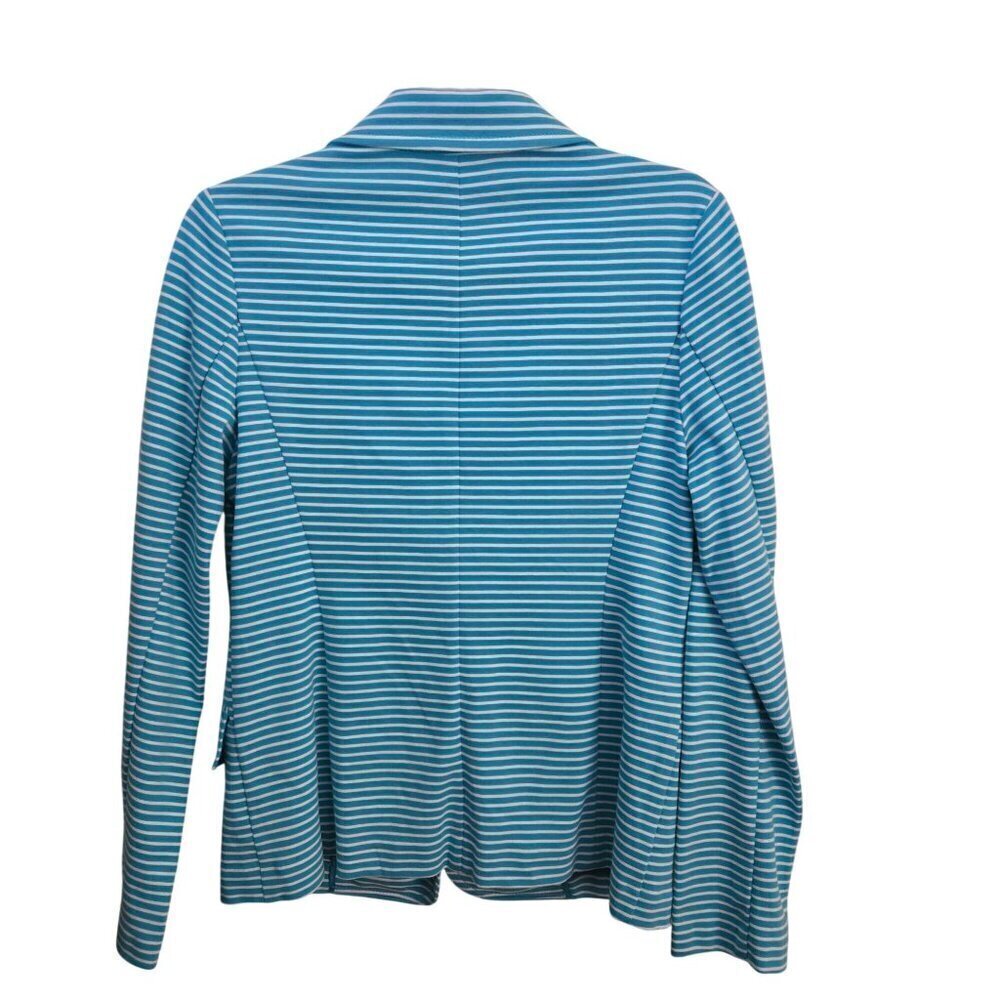 Talbots NWOT Turquoise White Striped 2 Button Cotton Blend Blazer Size M - Picture 3 of 8